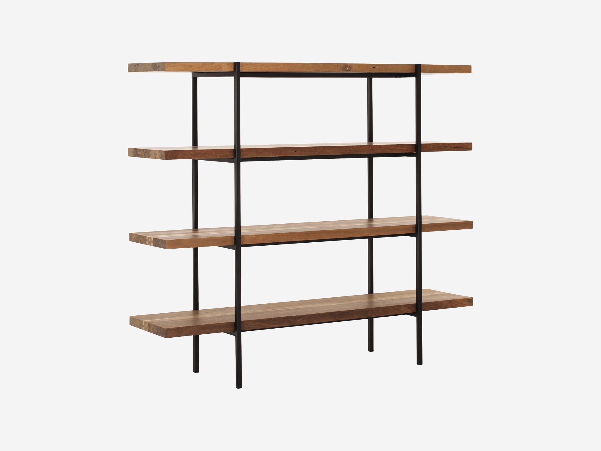 Angled view of the reclaimed teak bookshelf